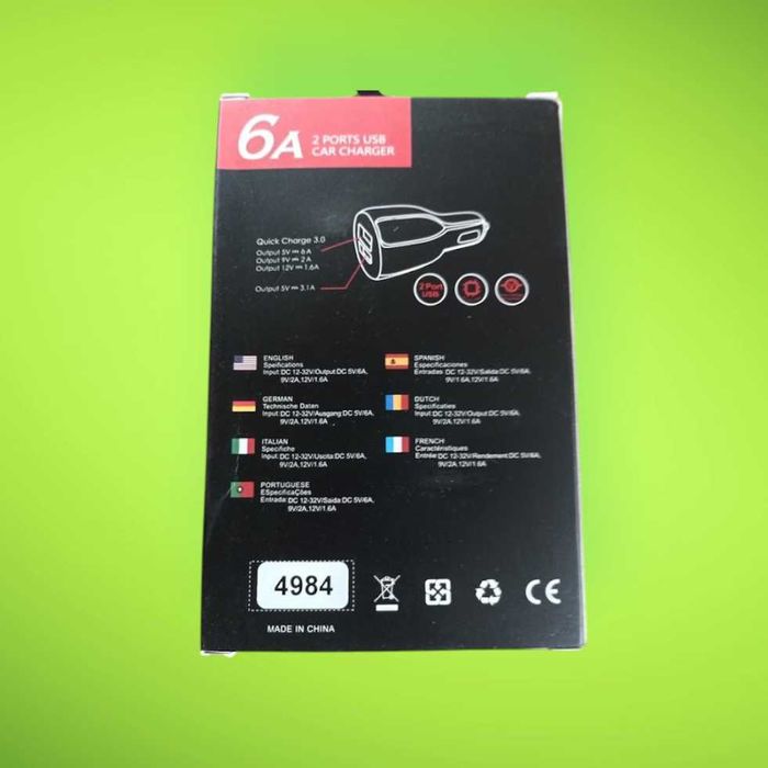 Автомобільний зарядний пристрій car charger 2USB 32w 6a Qc 3.0 Black