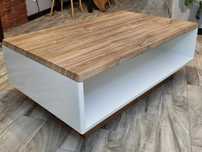 Stolik kawowy biel+drewno 100x70x42