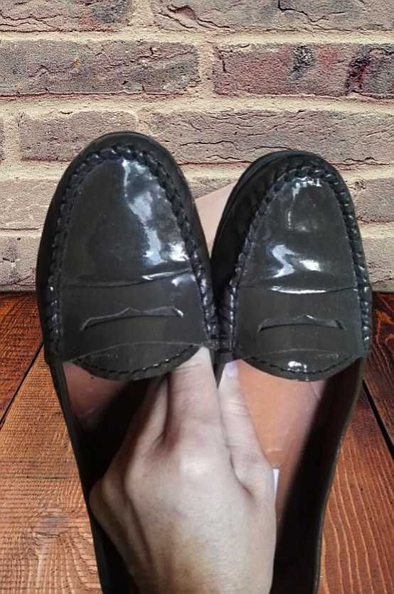 mokasyny buty skóra lakier GEOX gruba podeszwa zielone