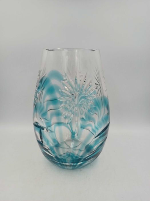 Niebieski kryształowy wazon Huta Julia kryształ szkło z PRL
