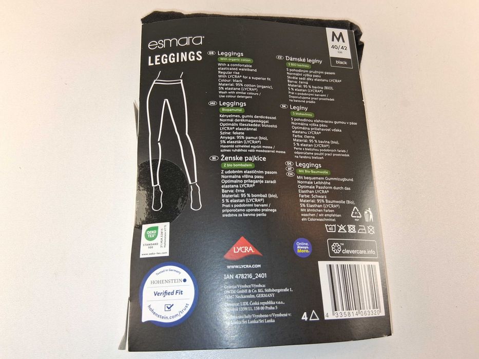 A182 Esmara Legginsy Damskie Bawełna Organiczna Rozmiar M 40/42 Czarne