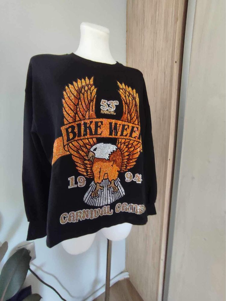 Bluza damska czarna, cyrkonie, rozmiar uniwersalny
