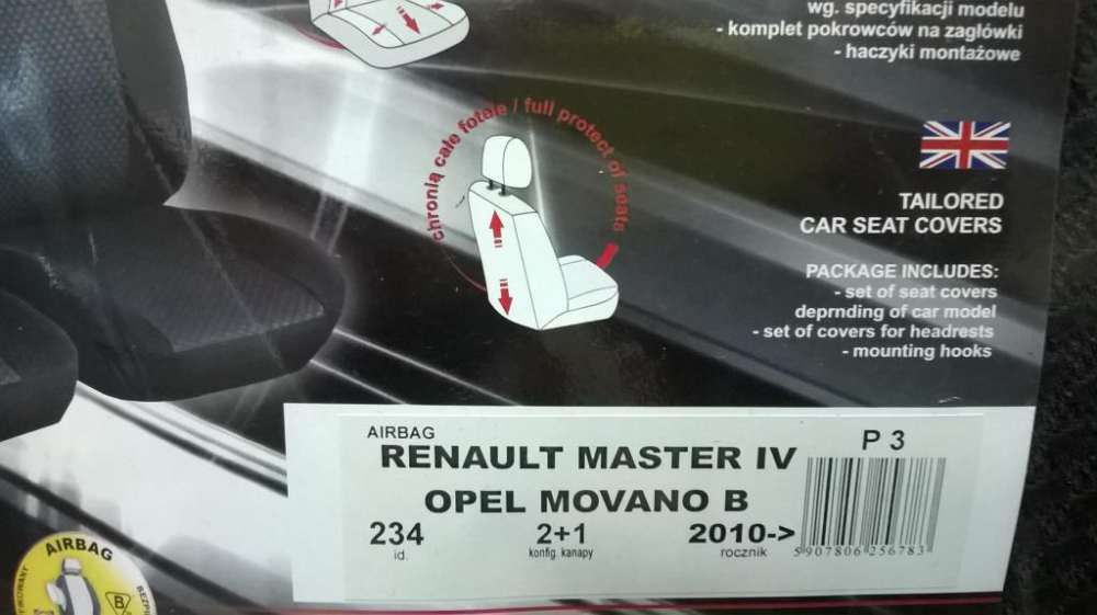 Pokrowce dopasowane do Renault Master Opel Movano po 2010