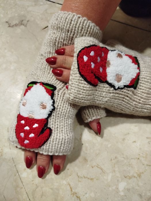 Rękawiczki, mitenki, hand Made, świąteczne.