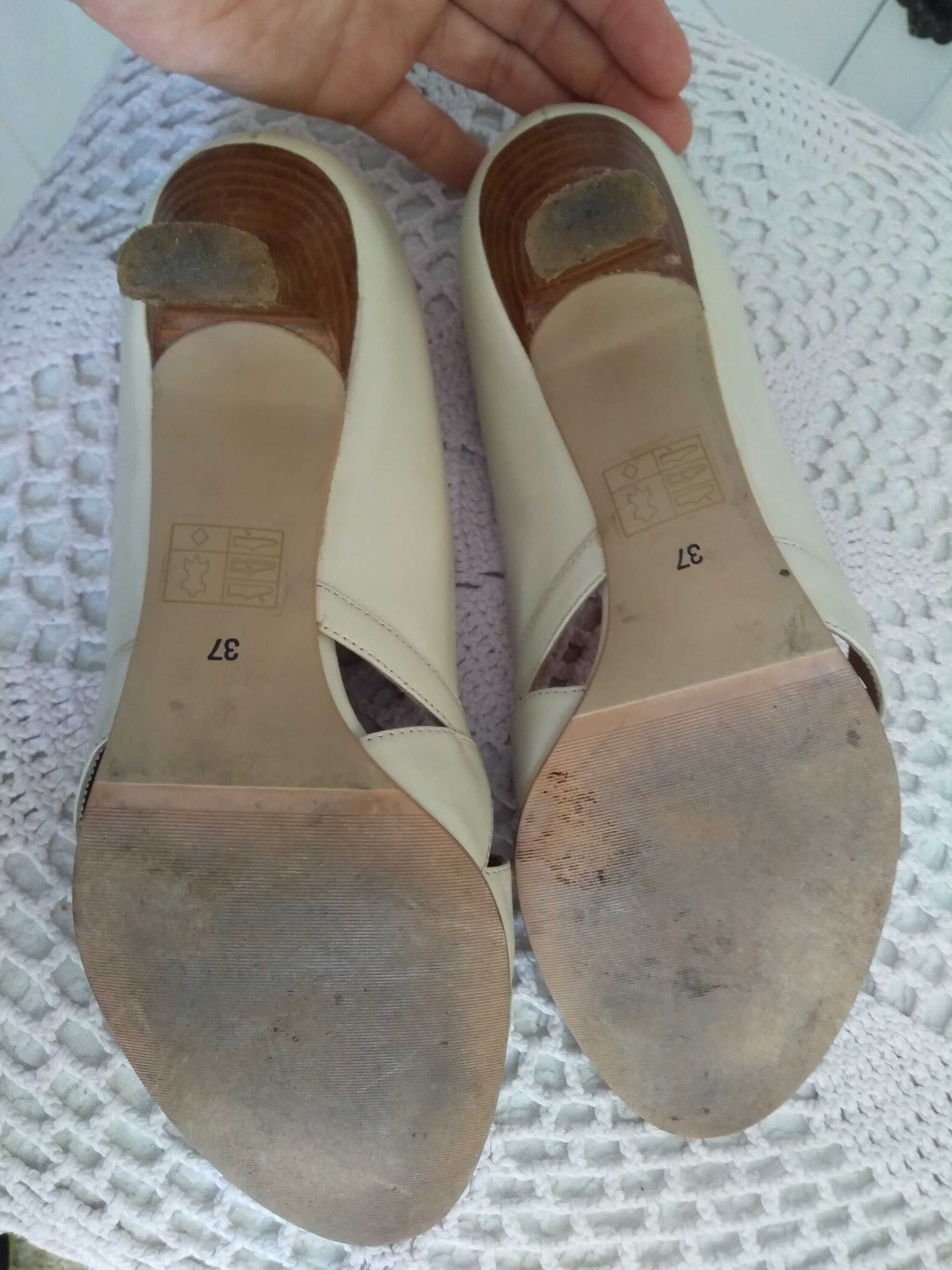 Skórzane buty damskie Deska E sandały letnie na obcasie pantofle 37
