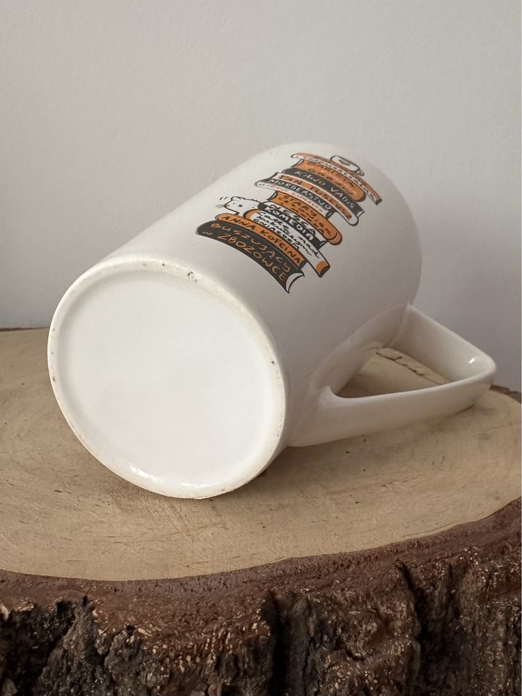 Duży porcelanowy kubek dla fana kawy, książek, kotów