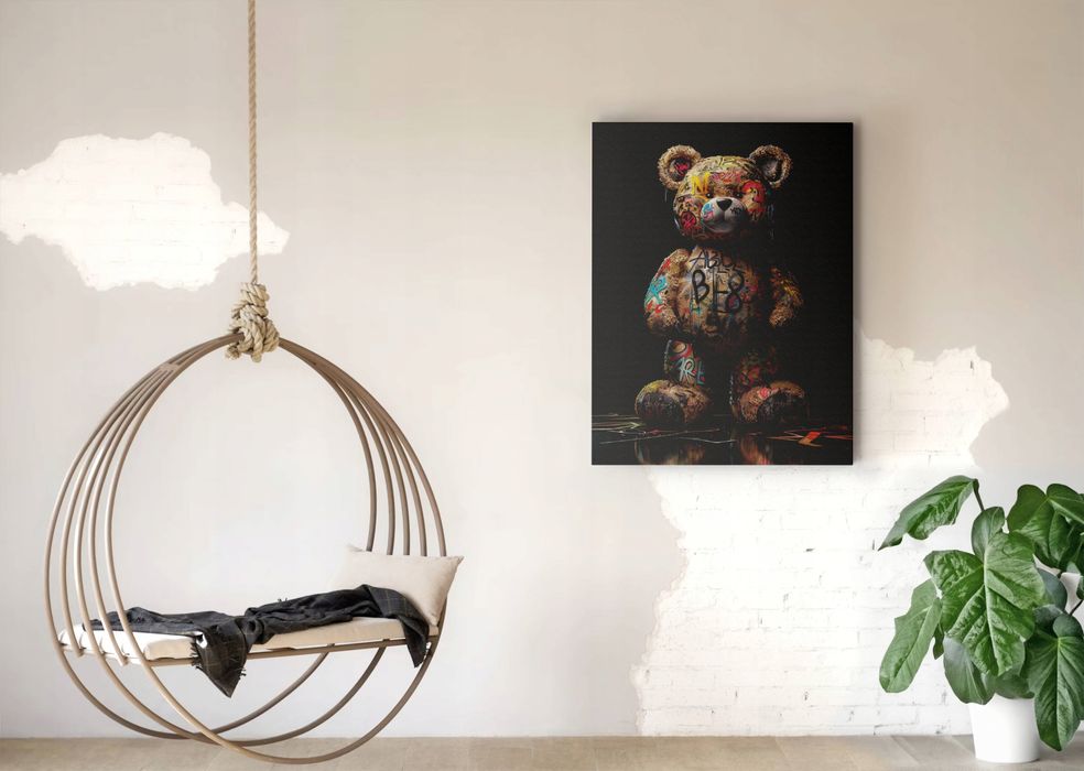 Obraz na Płótnie "Grafitti Miś" 45x60 cm – Nowoczesny Styl do Wnętrza