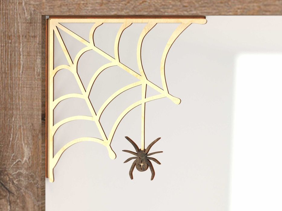 Pająk i Pajęczyna Narożna Dekoracja Halloween | Drewniana Sklejka