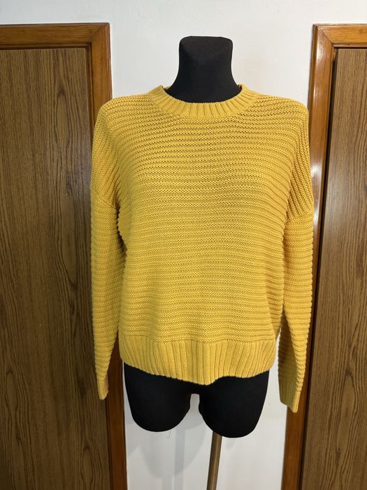 Musztardowy sweter z długim rękawem jesinny sweter