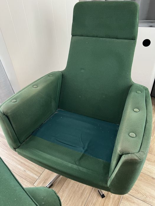 Fotel z podnozkiem duński mid century wysoki tapicerka obrotowy