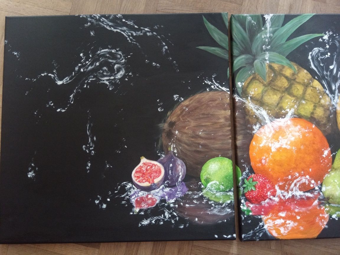 Obraz malowany ręcznie "Owoce i woda"