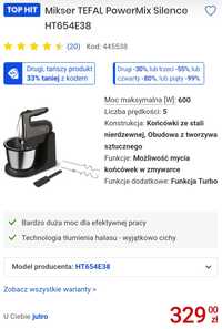 Tefal mixer silence 600 obrotowa misa robot