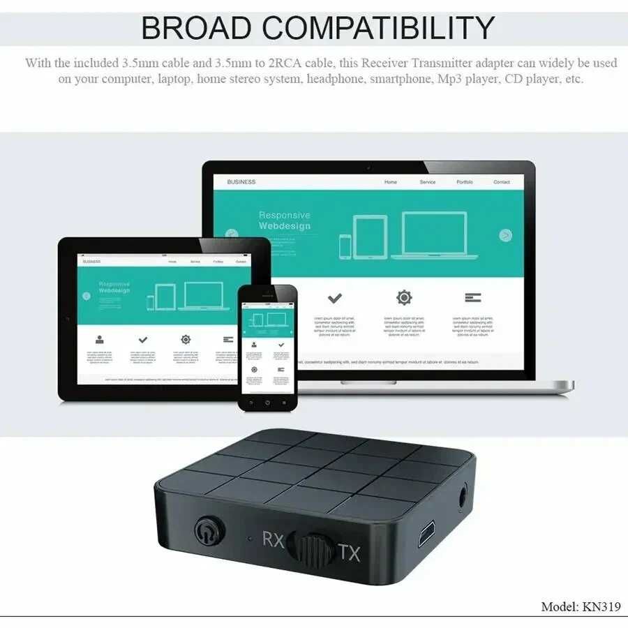 Bluetooth приёмник для автомобиля, дома Bluetooth 5.0 2 в 1, With RCA