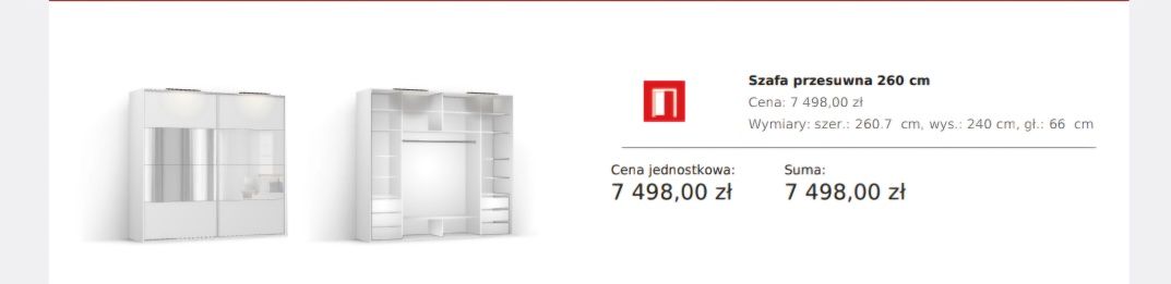 Szafa przesuwna Flex 260 cm z lustrem biała