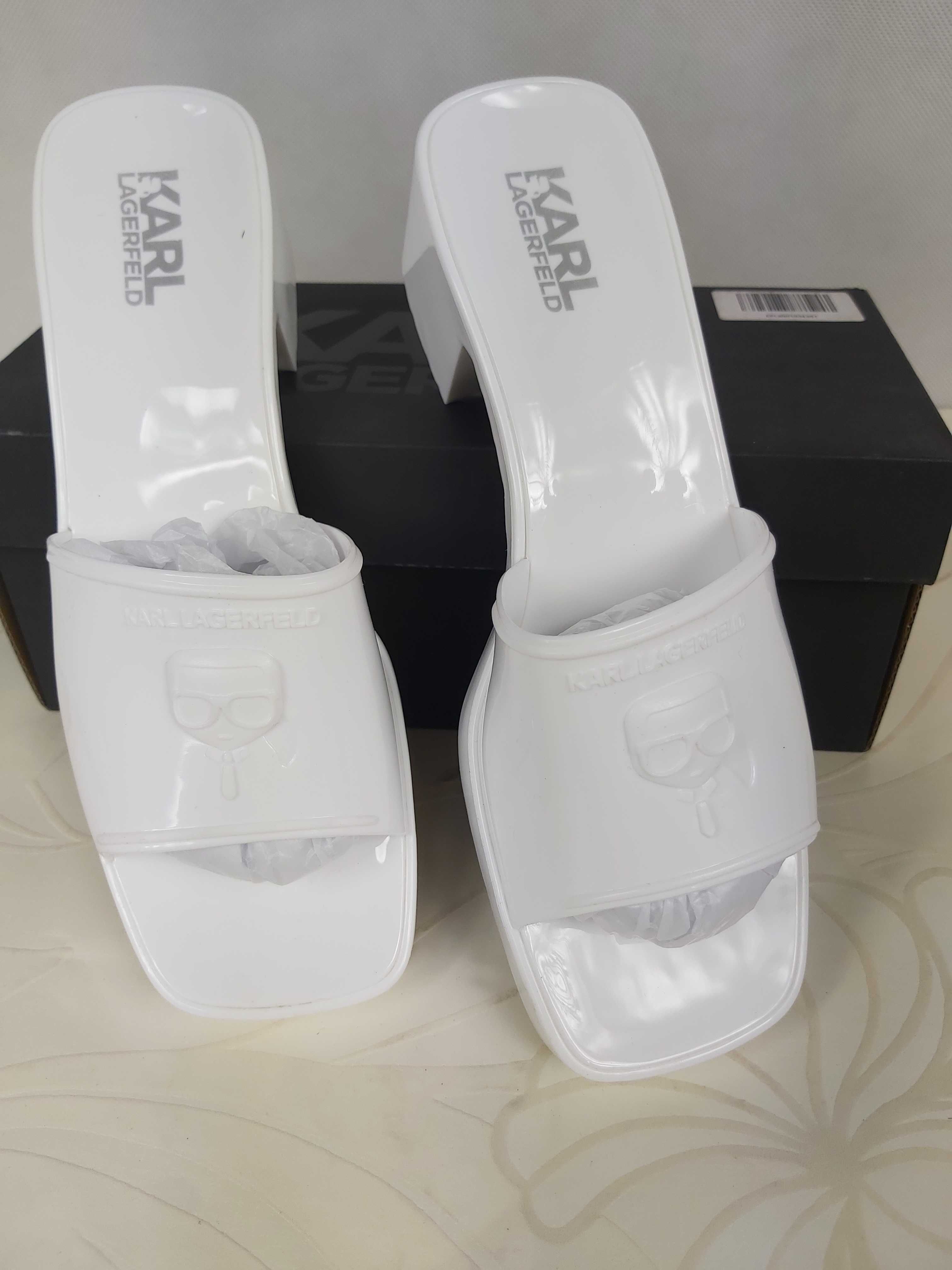 Nowe klapki KARL LAGERFELD biale jelly block 40