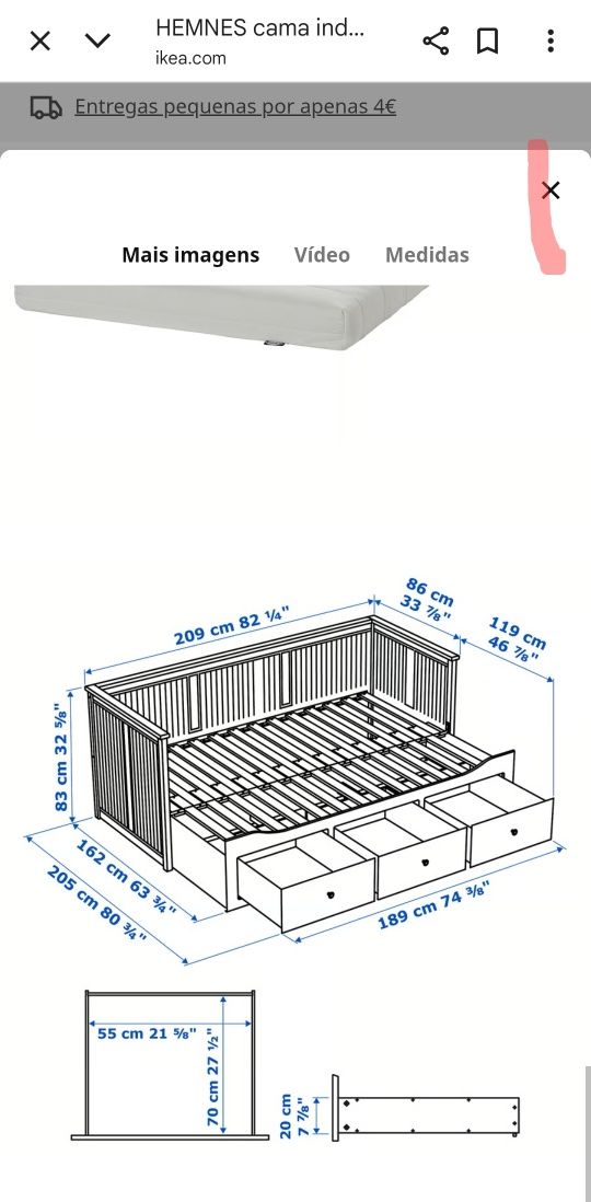 Cama HEMNES 200x80 cm.
