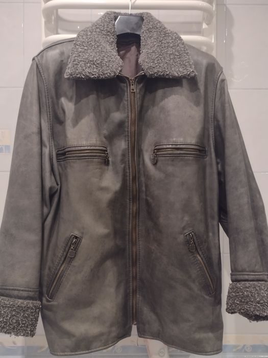 Szara 100% naturalna  skórzana kurtka  dla mężczyzny Vintage lata 90
