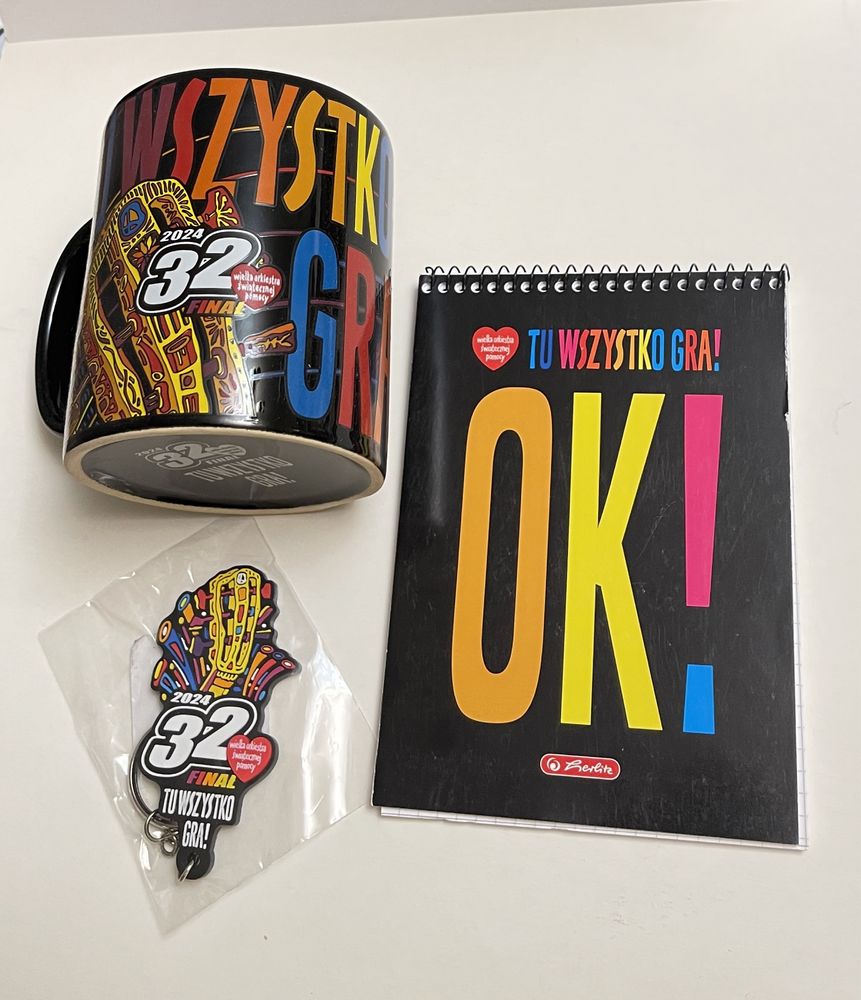 WOŚP zestaw gadżetów kubek brelok do kluczy notes
