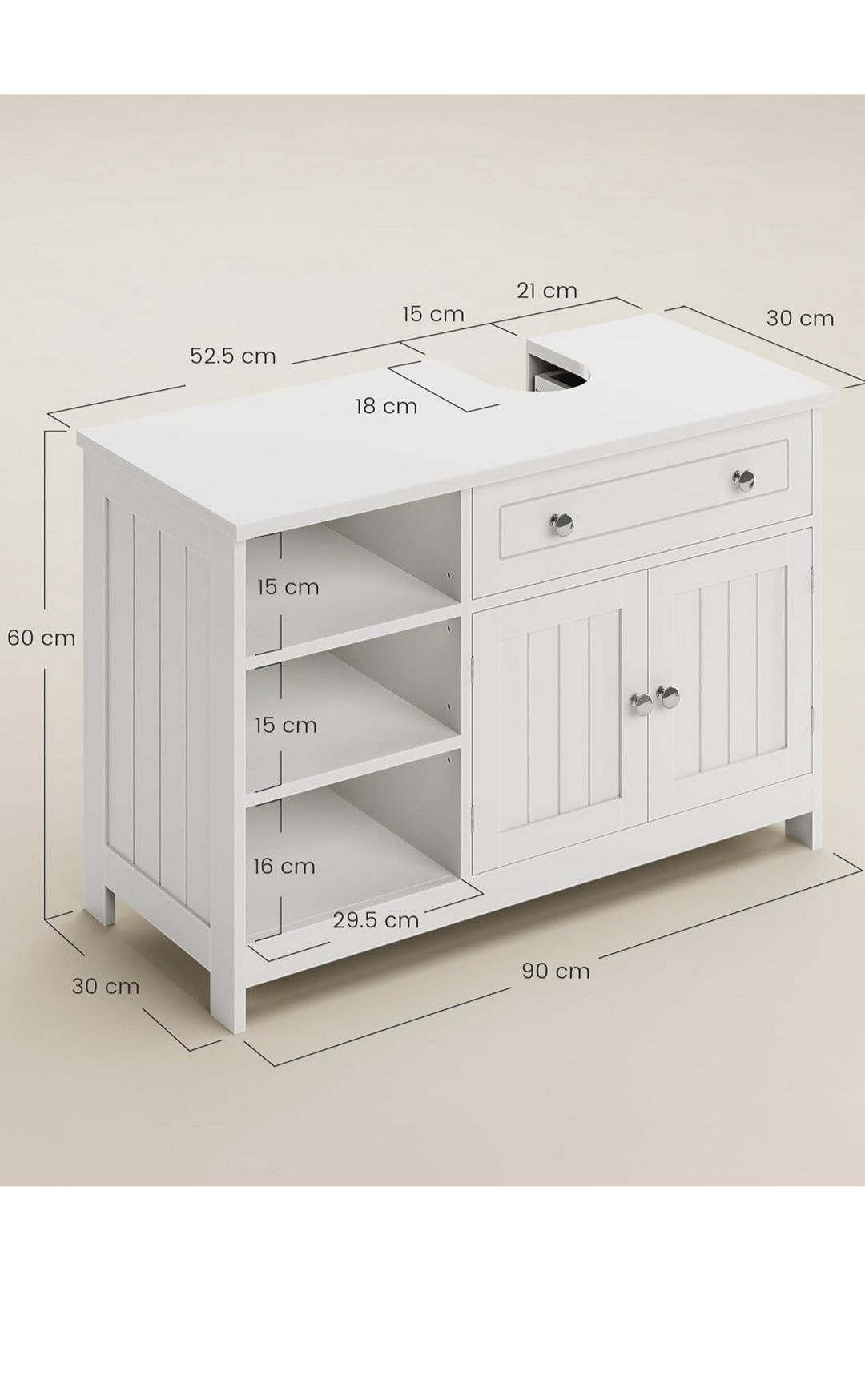 KIMENICH Szafka pod umywalkę z szufladą, 3 regulowane półki, 2 drzwi