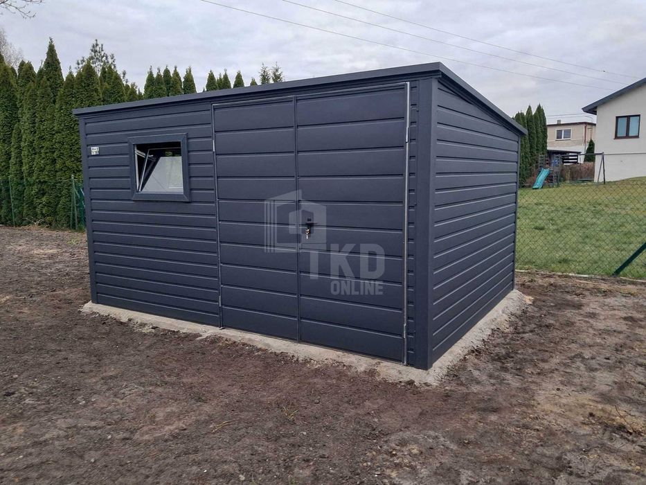 Schowek domek ogrodowy 4x2m brama  2x okno  dach spad w tył TKD391