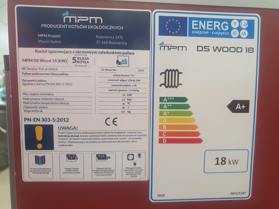 Kocioł na drewno 5 klasa MPM DS Wood Plus 18 kW transport GRATIS