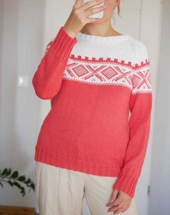 Sweter norweskie wzory rękodzieło handmade cottage unikat na prezent