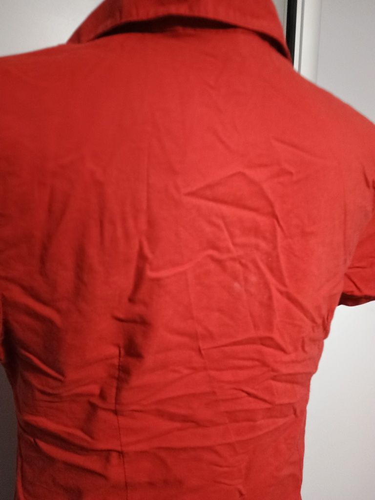 Bluzka z krótkim koszulka koszula elegancka czerwona r. 38 M
