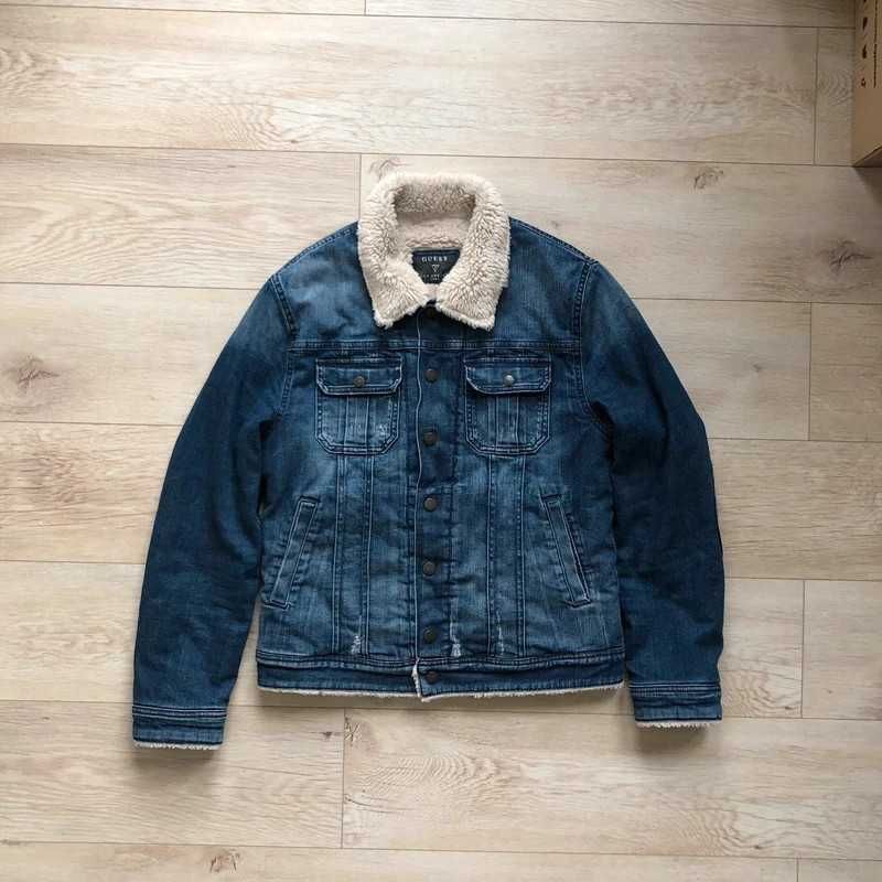 Guess kurtka katana kożuch jeansowy pilotka denimowa sherpa bomber