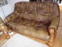 Sofa plus fotel Skórzana drewno