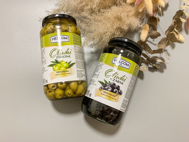 Оливки зелені, чорні маслини без кісточок польські helkom