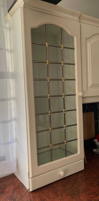 Meble kuchenne używane, białe, blaty, szafki wiszące