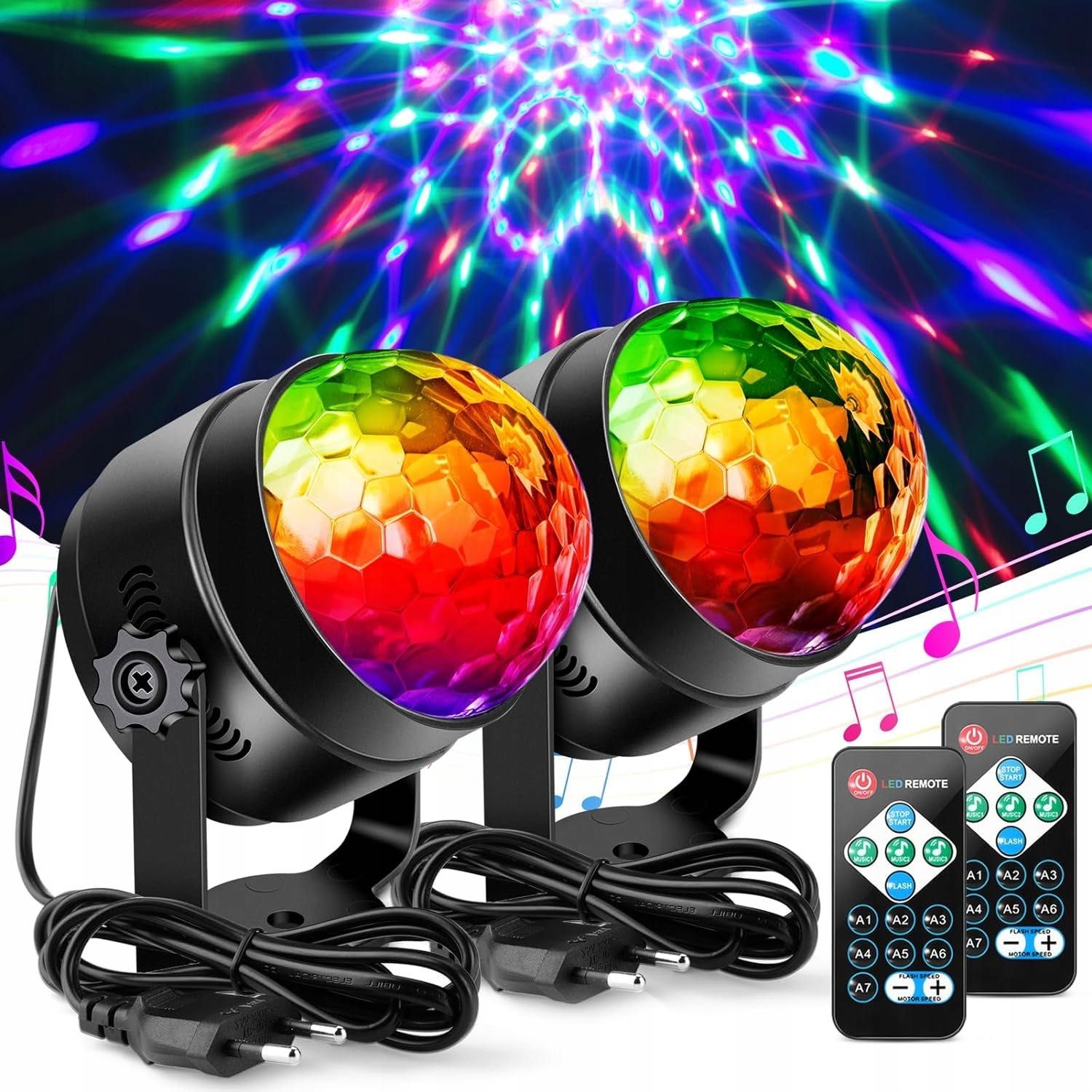 2szt Światło sceniczne LED RGB Sterowane muzyką Efekty świetlne Disco