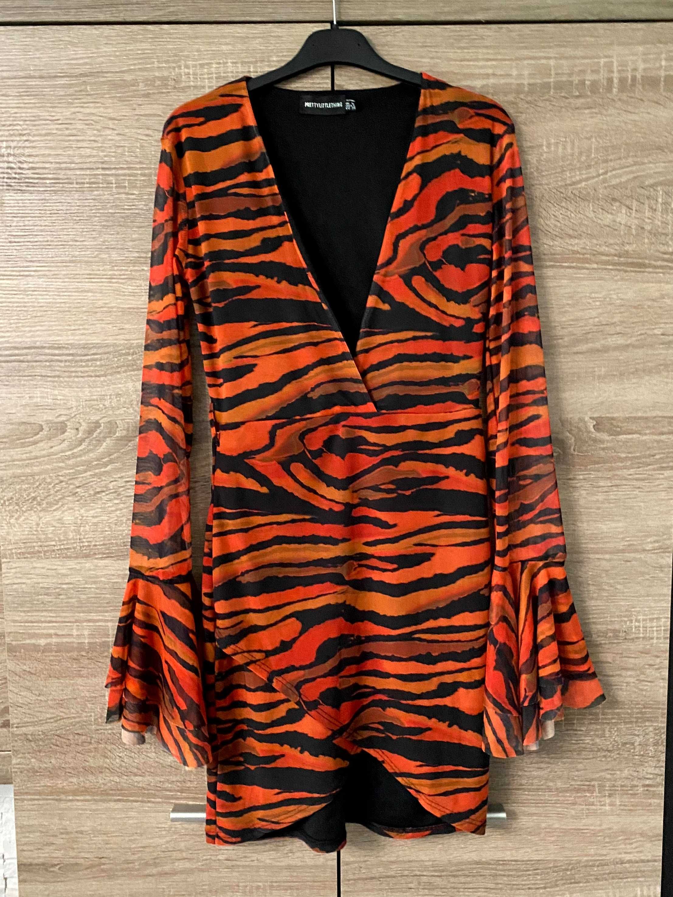 Sukienka karnawał tygrys w paski tygrysa wzór elegancka pomarańczowa S