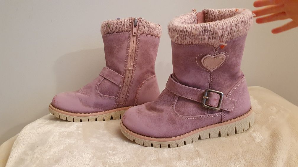Buty zimowe różowe skórzane, rozmiar 28, długość wkładki 27,5 cm
