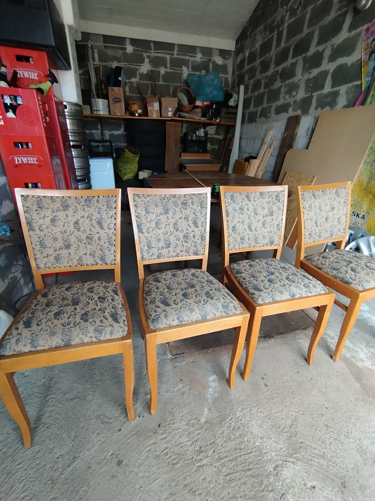 Stół okrągły rozkładany z krzesłami PRL art deco vintage
