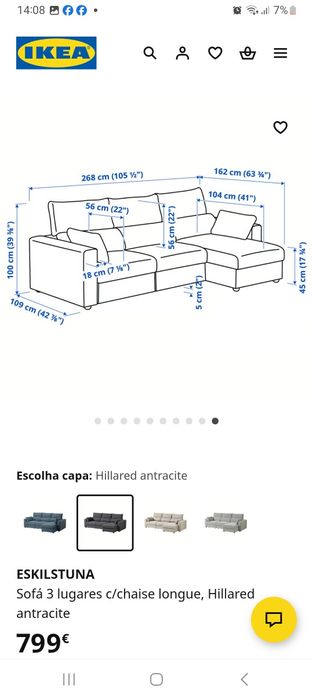 Sofá ikea chaiselong e lugares extensiveis