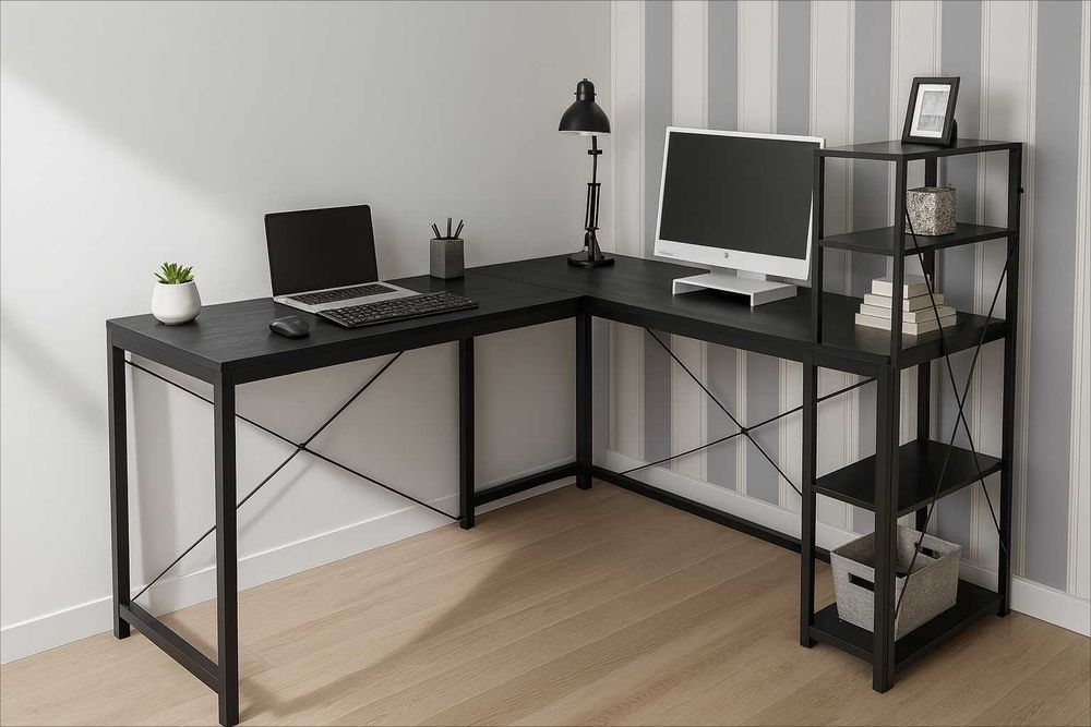 NOWE Biurko Narożne Gamingowe Czarne Duże Komputerowe Do Biura Szkolne