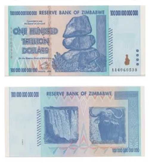 100 trylionów Dolarów $ Zimbabwe banknot UNC 2008