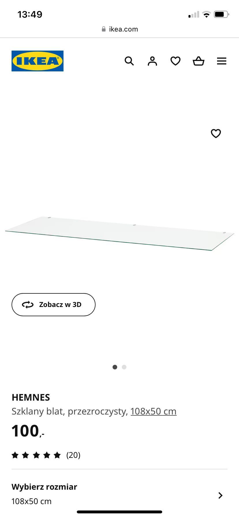 Hemnes szklany Blat Ikea