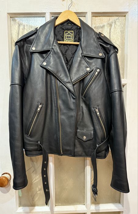 Вінтажна шкіряна куртка косуха оверсайз панк гранж стиль розмір L-XL