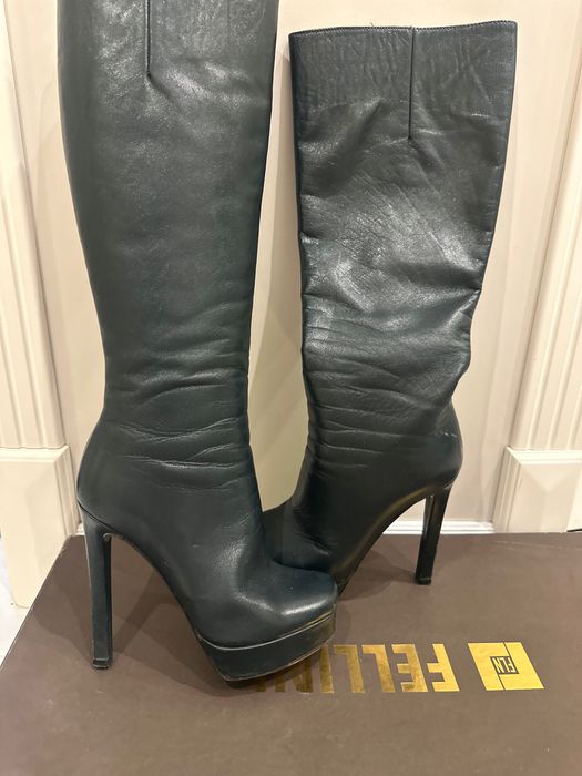 Сапожки зелені на каблуке Fellini