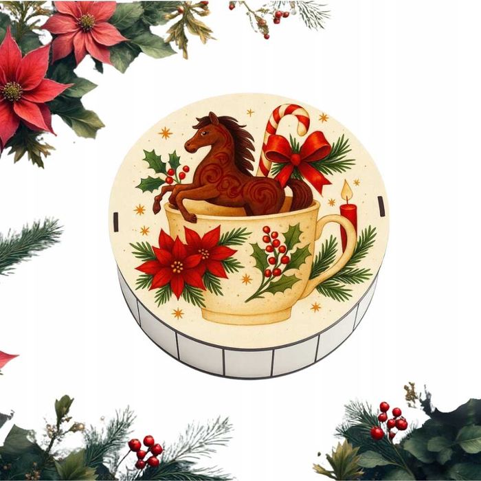 Pudełko świąteczne na prezent lub biżuterie, cukierki koń w kubku r. S