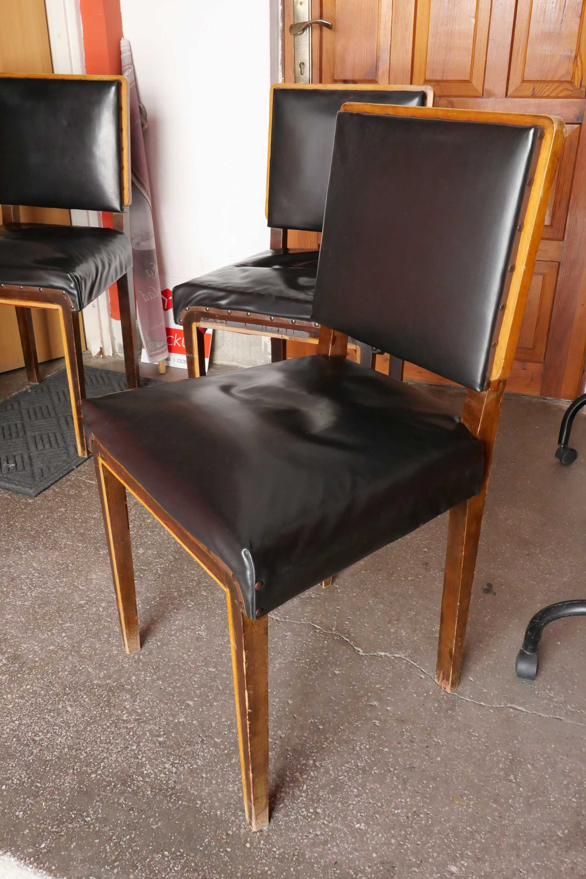 Stylowe, solidne krzesło drewniane, tapicerka z prawdziwej skóry ANTYK