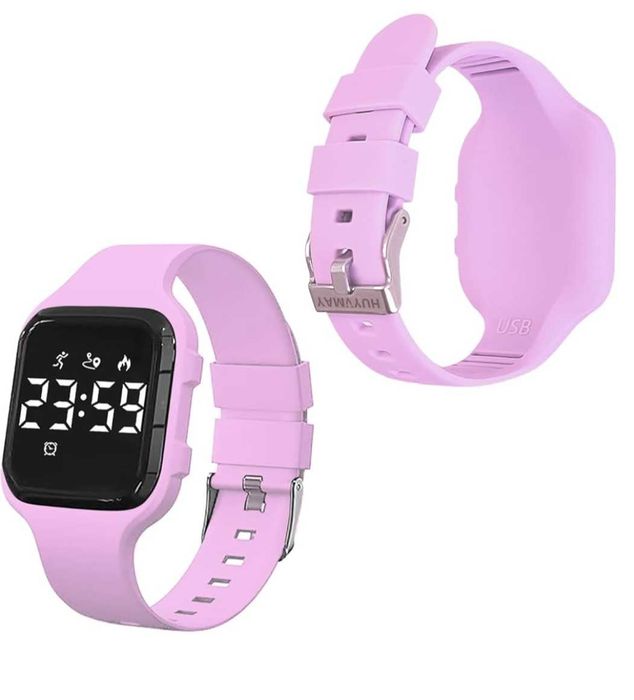 Krokomierz zegarek fitness tracker stoper budzik bez aplikacji liliowy