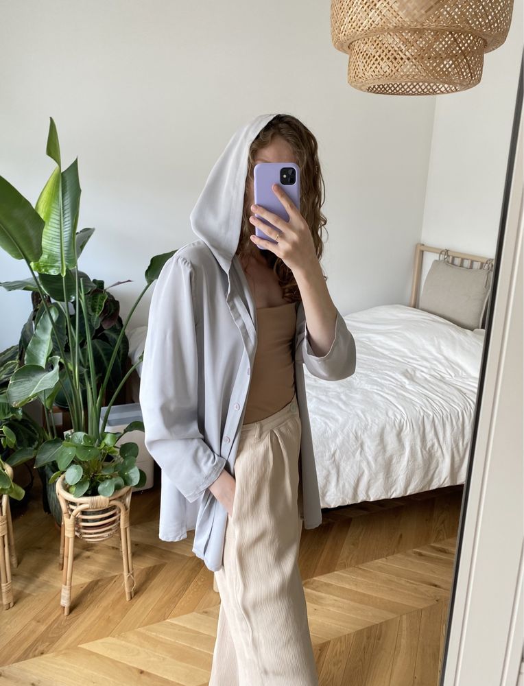 Szara koszula z kapturem Vintage wiskoza uniwersalna 34 xs 36 s 38 m