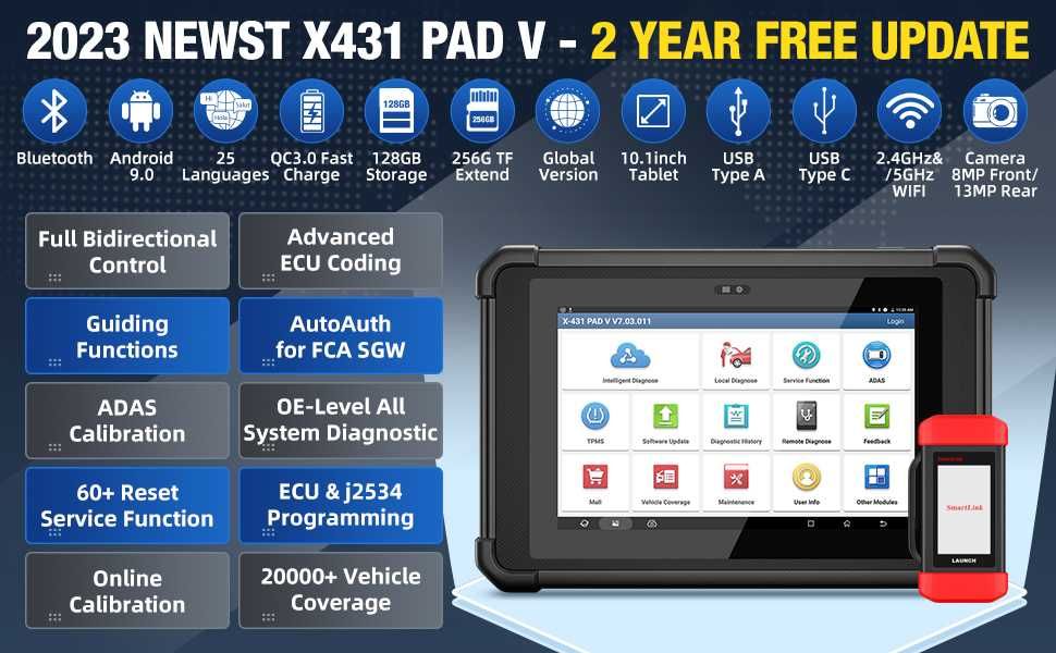 Launch X431 PAD V Maquina Diagnóstico OBD + Osciloscópio Launch (NOVO)