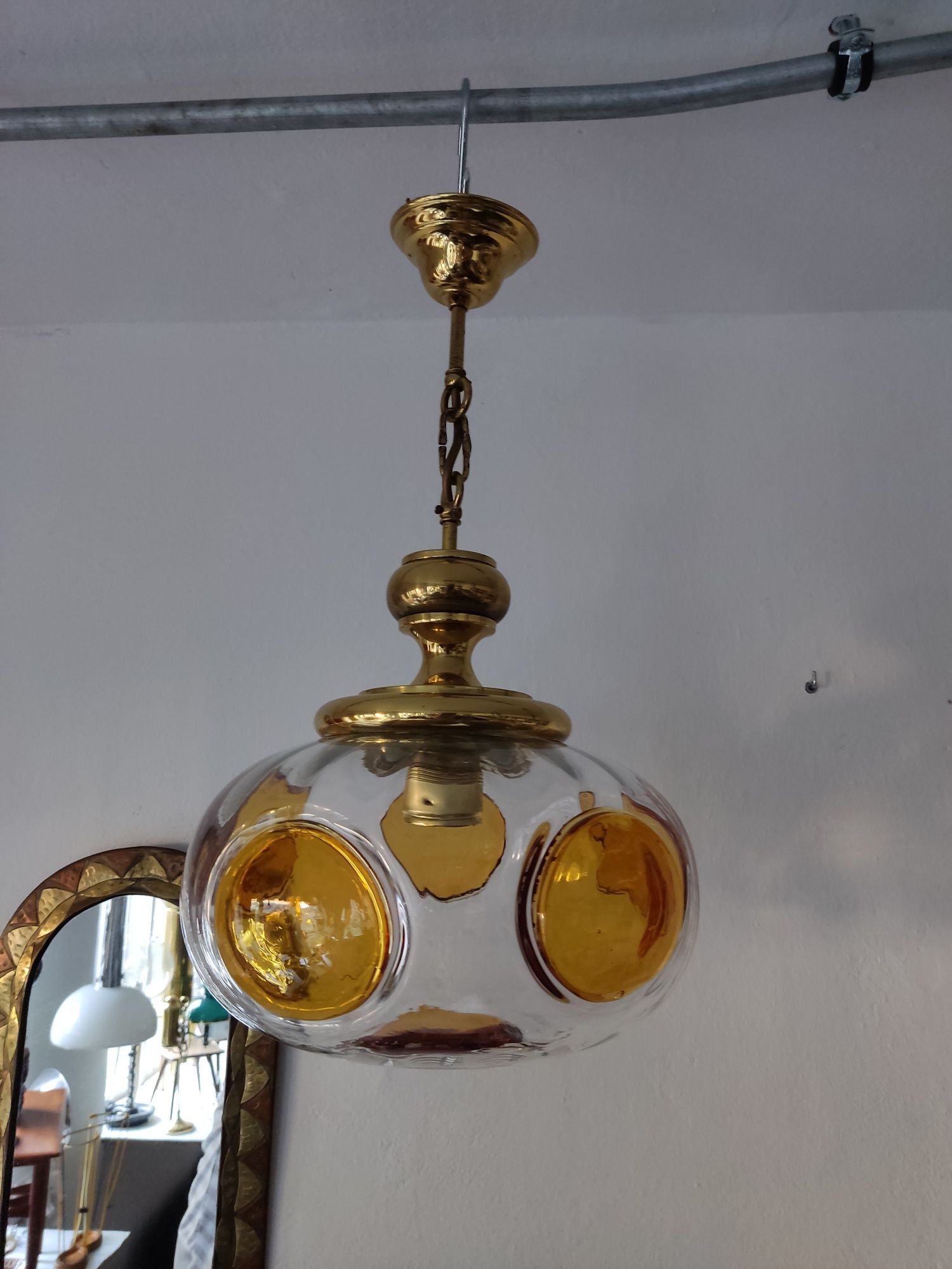Lampa wisząca lata 70 te Austria żyrandol szkło mosiądz vintage