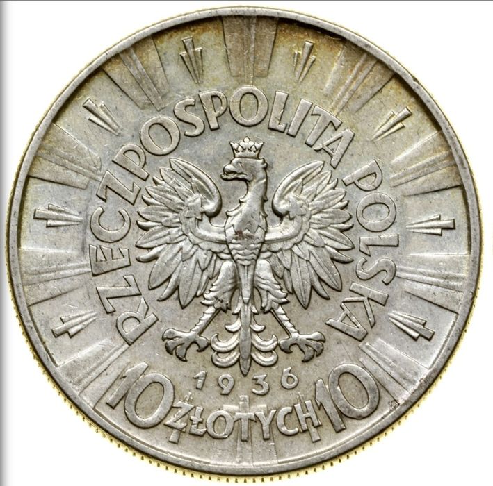 10 zł 1936 Józef Piłsudski srebro II RP piękna patyna moneta oryginał