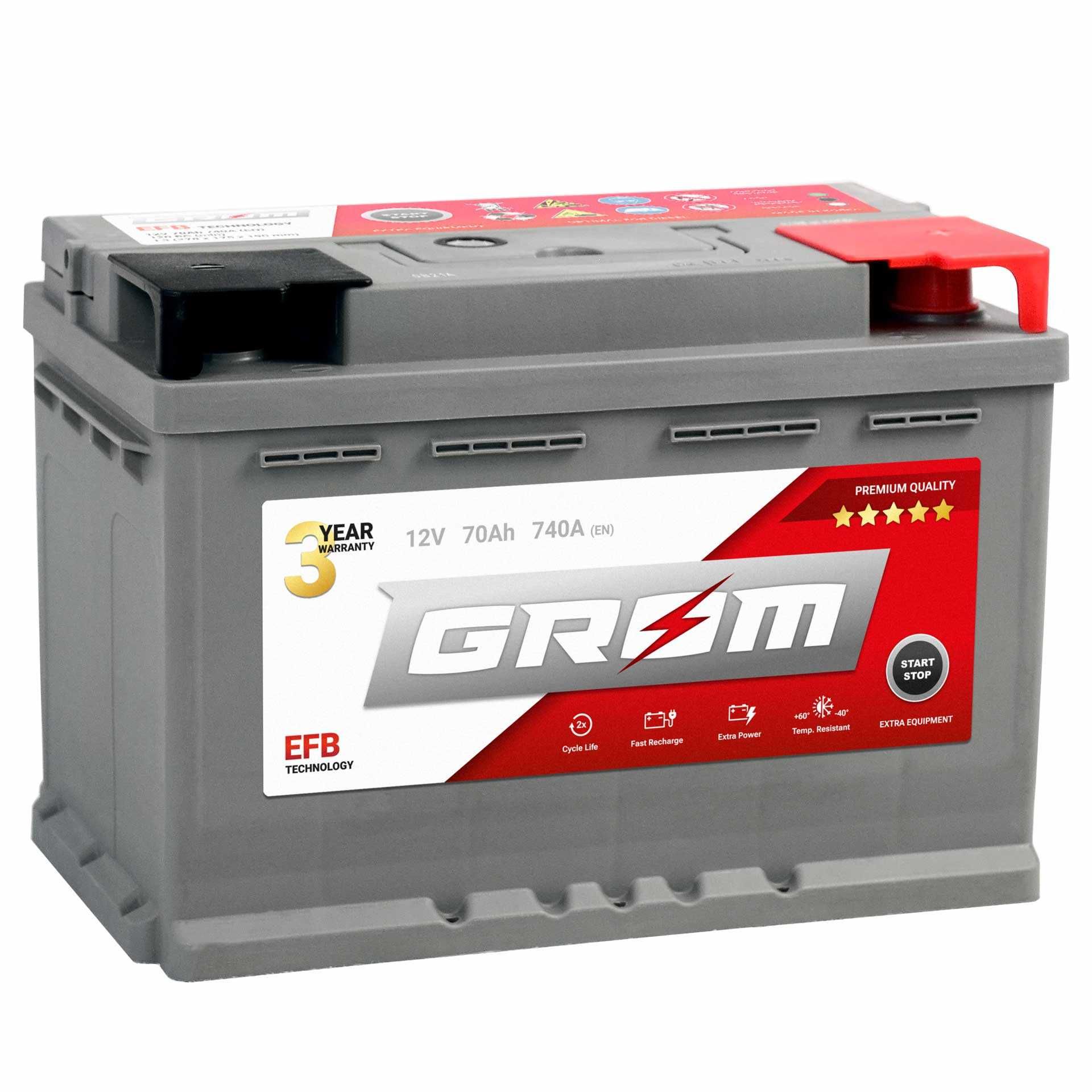 Akumulator GROM EFB START&STOP 70Ah 740A Prawy Plus DTR