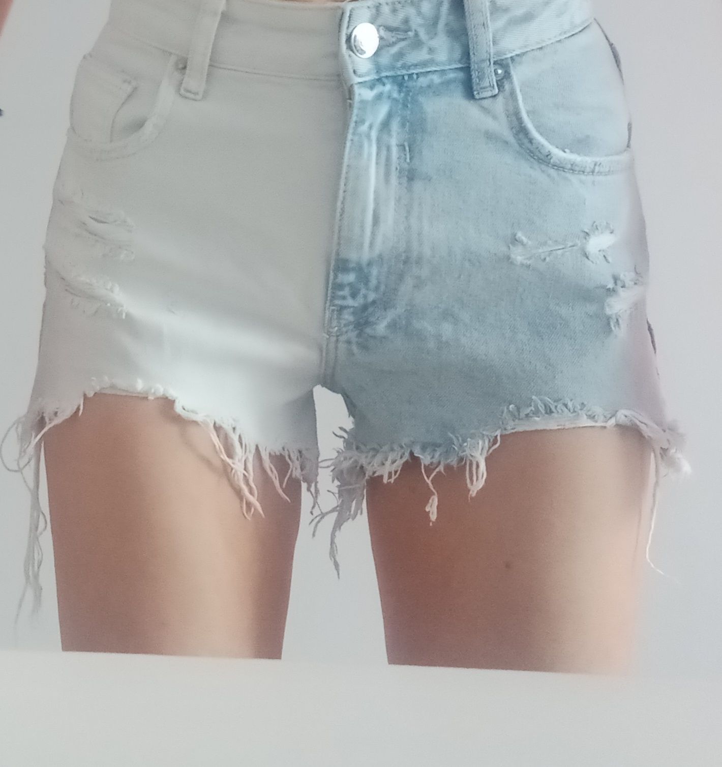 Spodenki jeansowe Bershka 34 XS białe wysoki stan